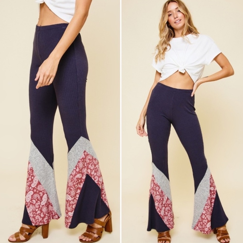 Ces Femme Boho Paisley Contrast Bootcut Pants.
